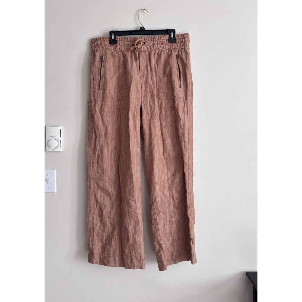 Athleta Cabo Linen Textured Wide Leg Pant Size 16 XL Sienna Orange Casual Boho